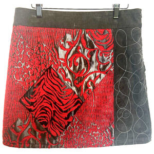 Y2K Smash Corduroy Embroidered Mini Skirt Size L Animal Print Mob Wife Western